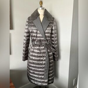 Lafayette 148 silver/gray padded coat with mink collar